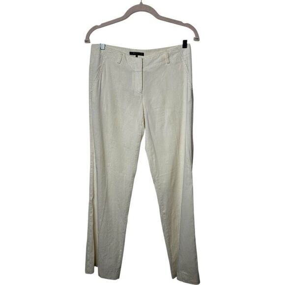 Theory White Linen Blend Straight Leg Pants Women's Size 2 Professional Timeless - Picture 1 of 11